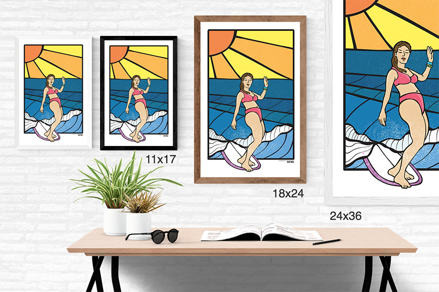 Girl Surf Hang Ten Stained Glass
