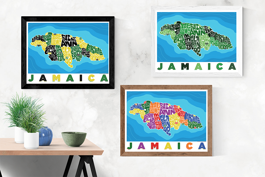 Jamaica Type Map – LOST DOG Art & Frame