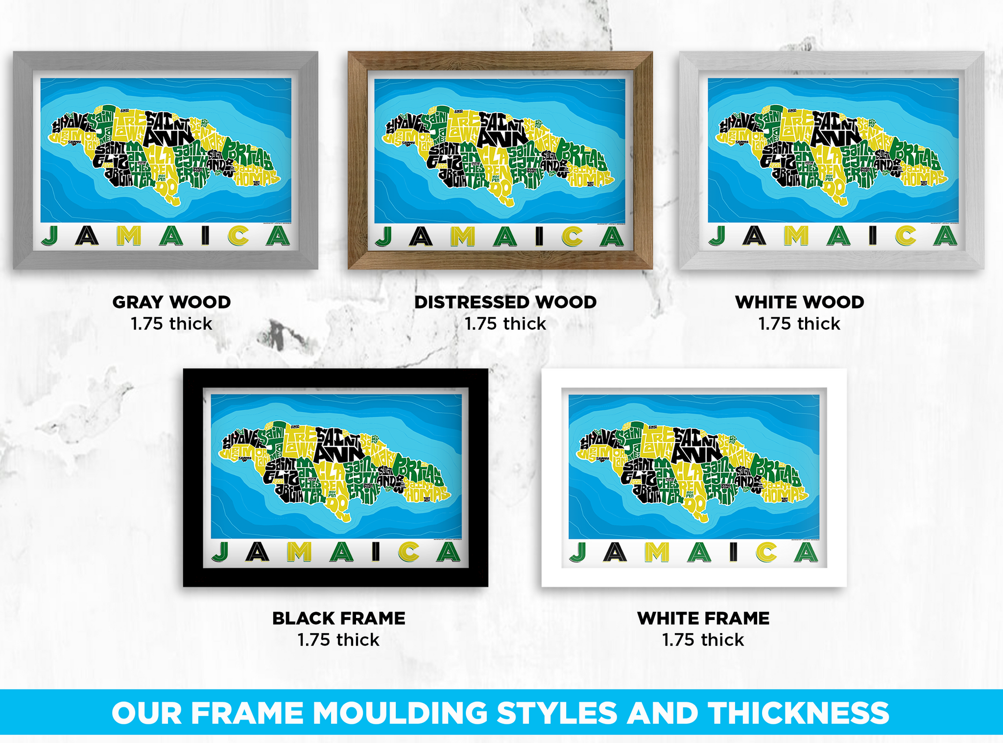 Jamaica Type Map – LOST DOG Art & Frame