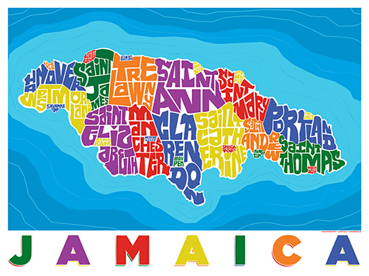 Jamaica Type Map – LOST DOG Art & Frame