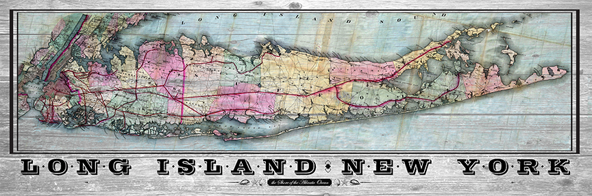 Long Island Vintage Remixed Map Wood Edition