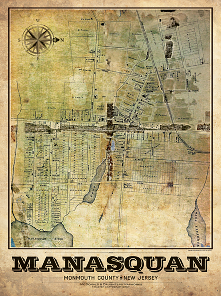 Manasquan Vintage Remixed Map – LOST DOG Art & Frame
