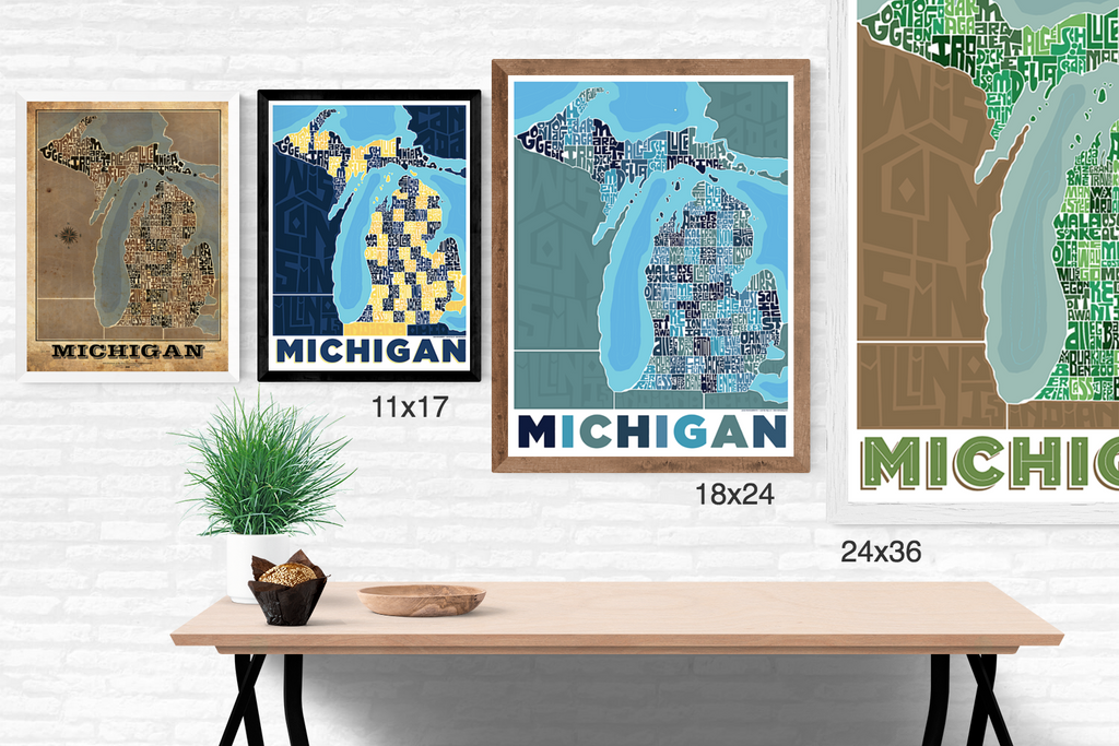 Michigan Pdf Frame Michigan Type Map – LOST DOG Art & Frame