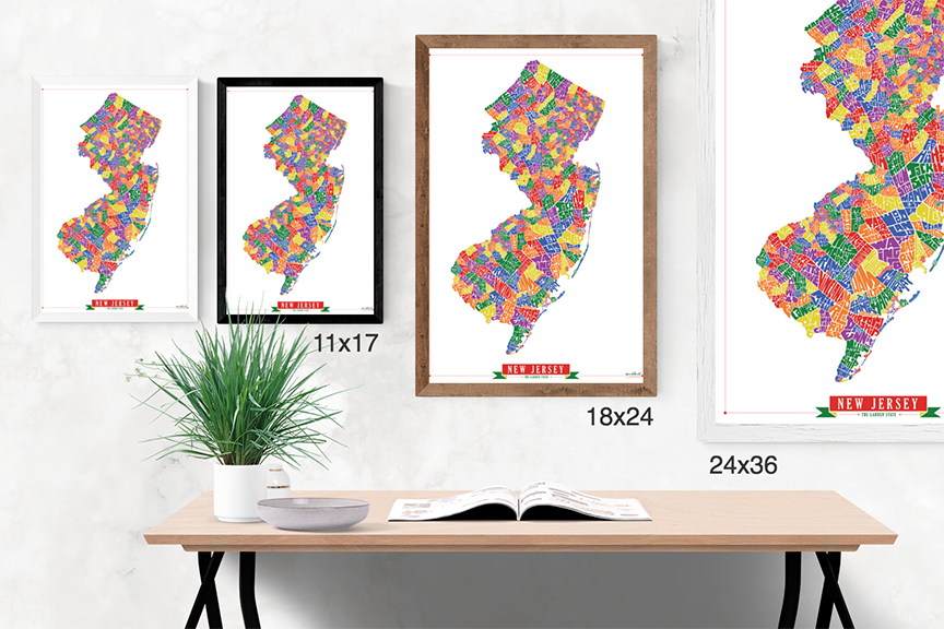 New Jersey Town Type Map Litho