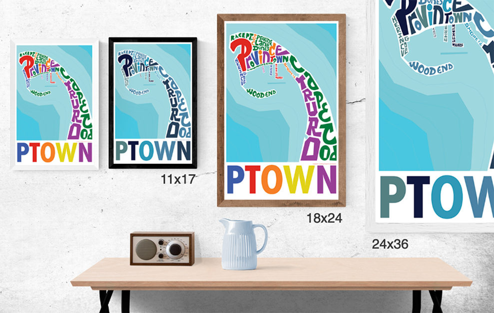 PTOWN, Cape Cod Type Map Poster