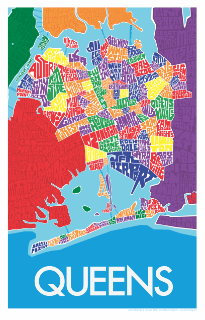 Queens, NY Hand Lettered Type Map