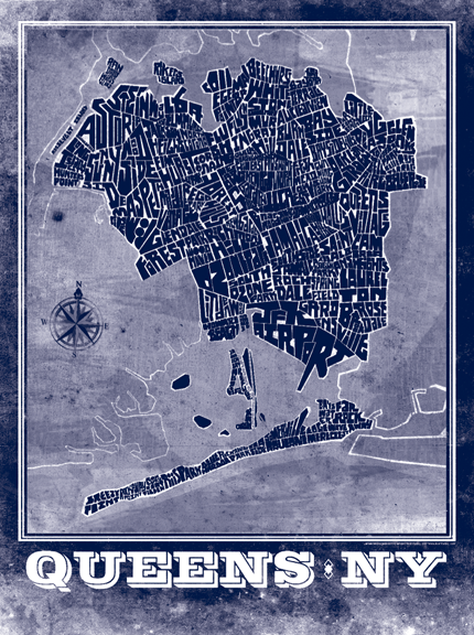 Queens, NY Hand Lettered Type Map