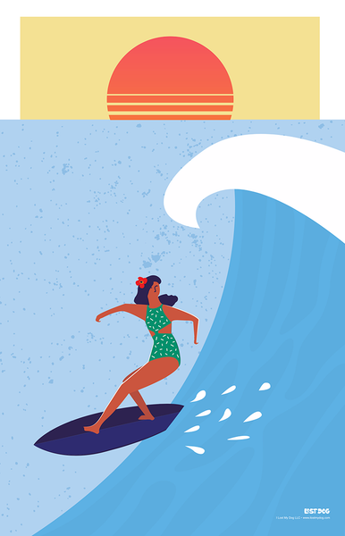 Retro Surf Girl Big Wave – LOST DOG Art & Frame