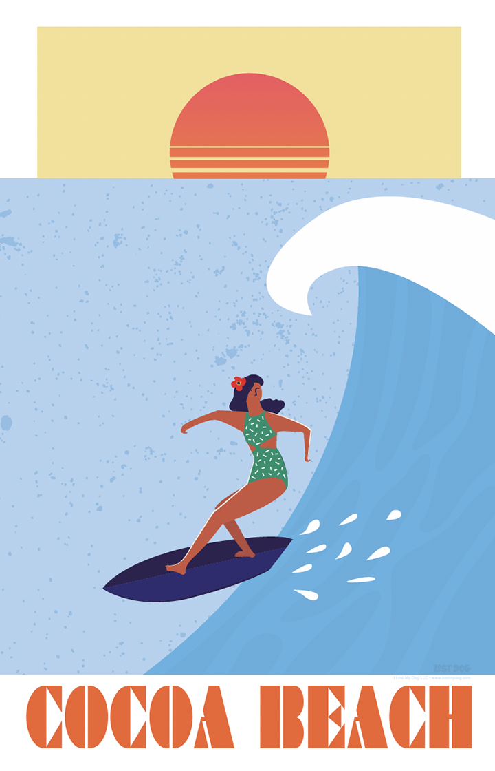 Retro Surf Girl Big Wave – LOST DOG Art & Frame Retro Surf Girl Big Wave – LOST DOG Art & Frame