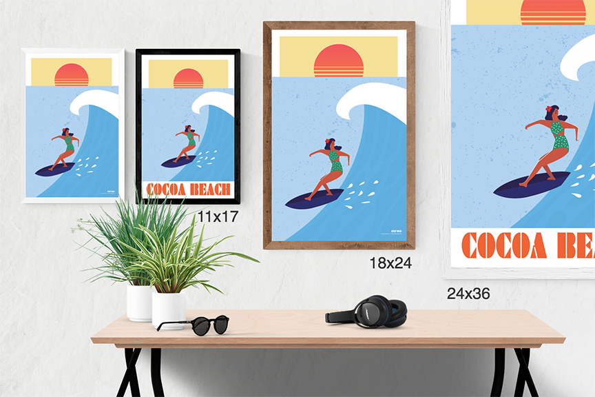 Retro Surf Girl Big Wave – LOST DOG Art & Frame