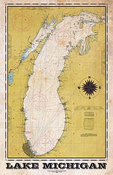 Lake Michigan Vintage Nautical Map