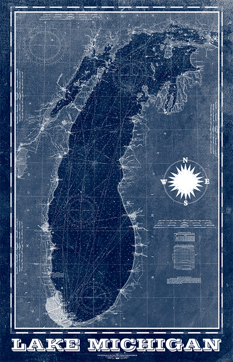 Lake Michigan Vintage Nautical Map