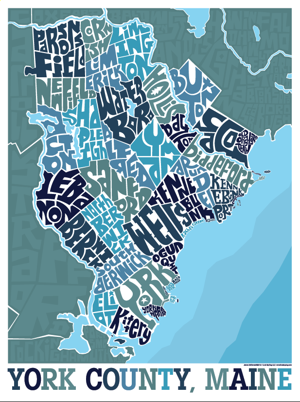York, Maine Type Map Poster